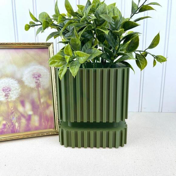 Modern Geometric Planter Striped Planter Pot with Drainage, Indoor Flower Pot - Picture 1 of 10